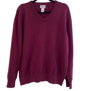L. L. Bean Cranberry Cotton/Cashmere V-Neck Pullover Sweater L